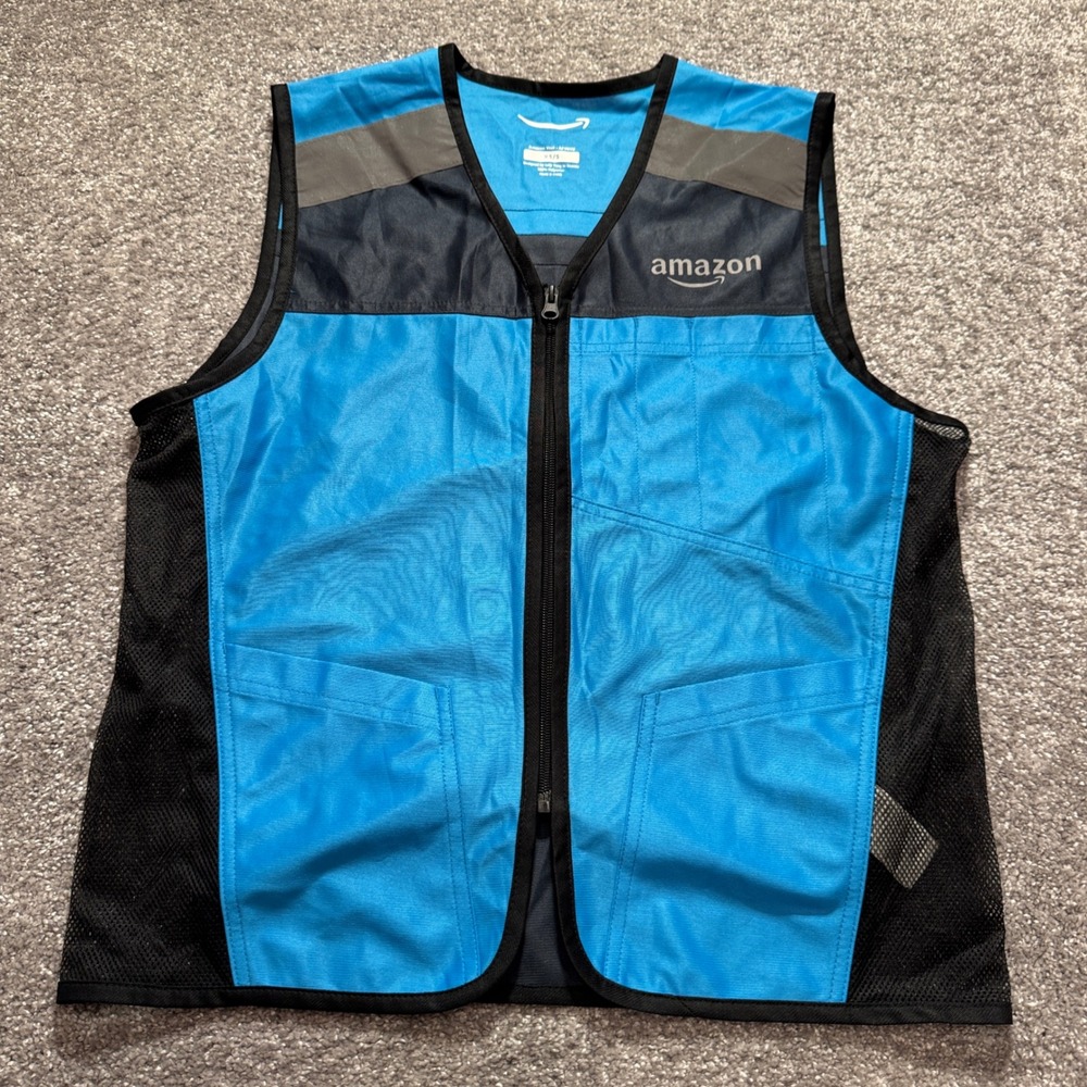 Amazon Prime Vest Men XS Blue Gray Reflective Delivery Driver Workwear AFV01U